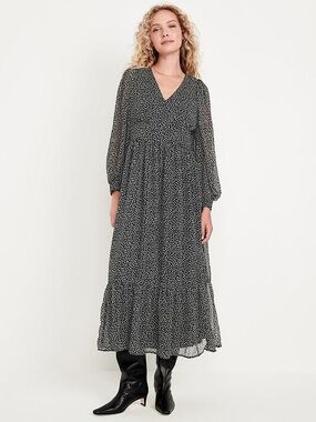Old Navy Black Maxi Dress with White Ditsy Floral